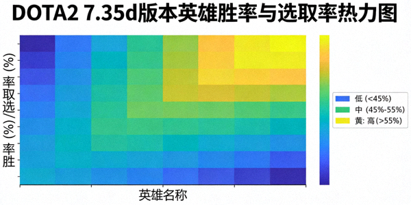 DOTA2 7.35d版本英雄胜率与选取率热力图